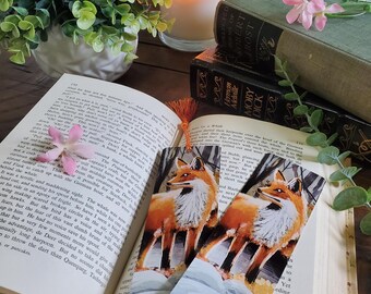 Personalisiertes Fuchs Lesezeichen: Handgemaltes Bild mit Quaste