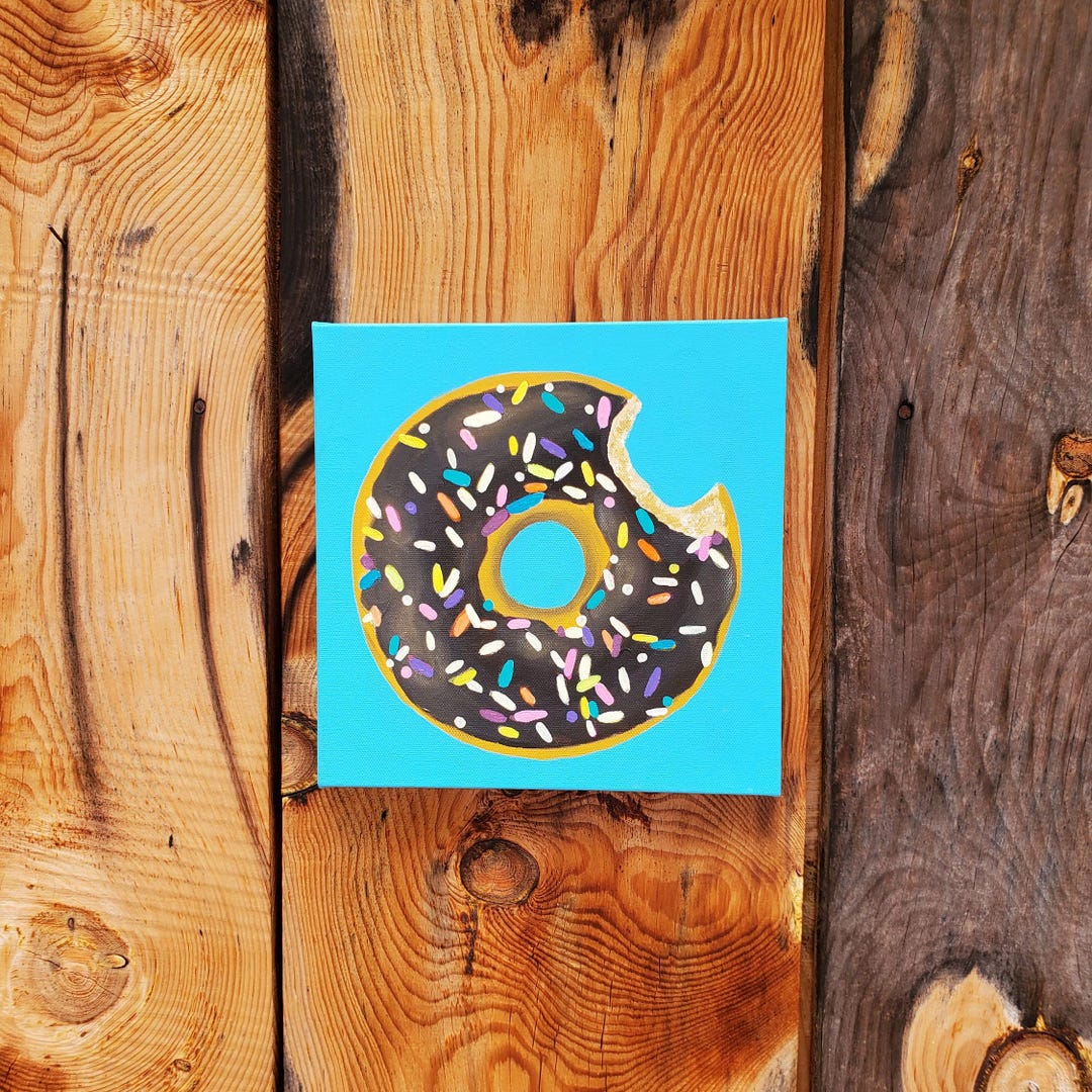 Chocolate Frosted Donut Painting: Original Acrylic Food Art on 10x10 ...