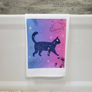 Cat kitchen towel, White tea towel, handmade Cat "flour sack", cotton Kitchen towel, Bathroom Hand Towel