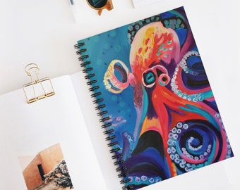 Colorful Octopus Art Print - Spiral Notebook - 118 Ruled Line pages. School Supplies, ocean planner, diary, notepad, journal