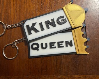 King/Queen Keychain, 3D printed King/Queen Keychain, Spanish or English Keychain