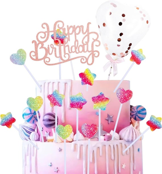 Cake Topper Happy Birthday - hearts and stars
