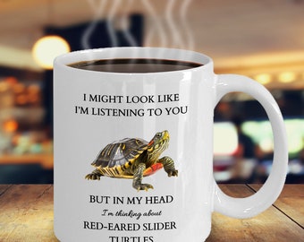 Red-Eared Slider Turtle Coffee Tea Mug, Cute Reptile Lover Gift, Funny Pet Tortoise Mug, Gift for Him Her, Turtle Mom Dad, Terrapin Cup