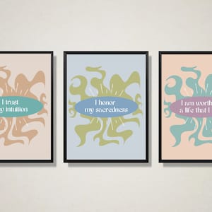 Conjunto de 3 afirmações de arte de parede, afirmações positivas, pôster de palavras de afirmação, impressões de parede da moda, afirmações diárias, mantras