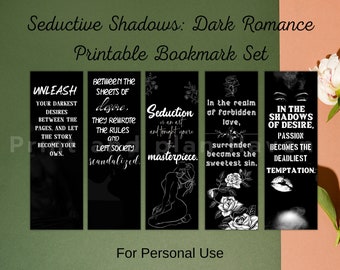 10 Printable Dark Romance Bookmarks,  Double-Sided Bookmarks, Instant digital download, "Seductive Shadows"