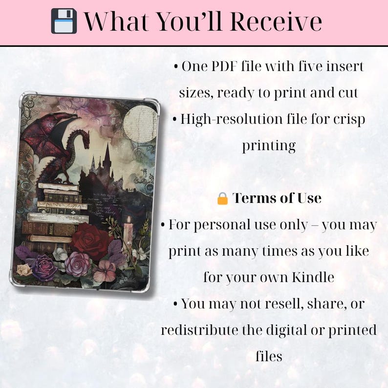 Printable Kindle Insert for Clear Case | Romantasy Dragon Kindle Insert ...