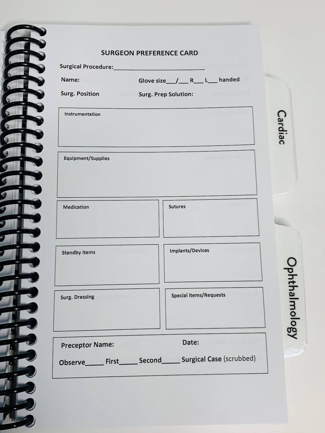 Or Preference Card Examples Surgeon Preference Card for Surgical Procedures - Etsy