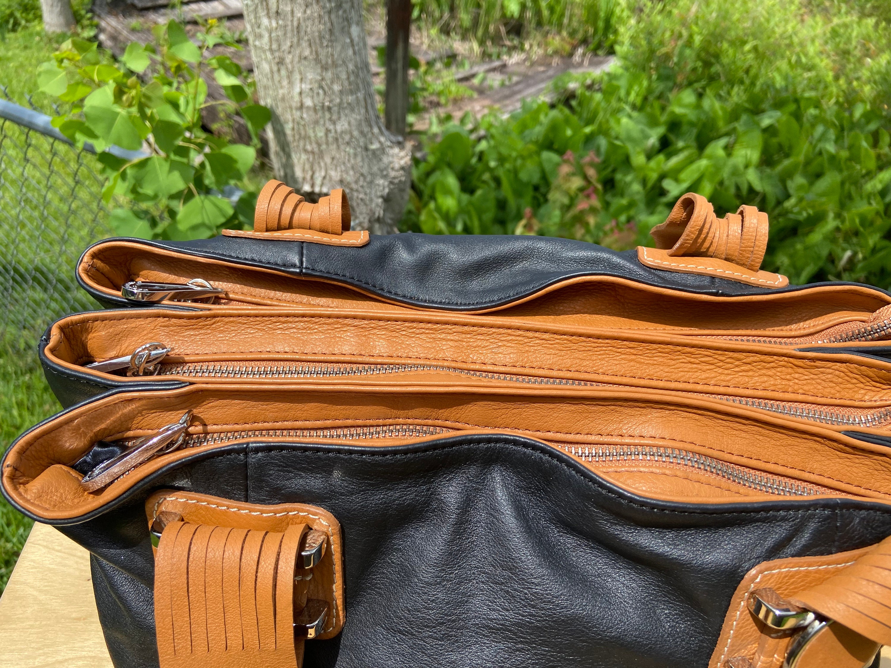 Peruzzi/firenze Genuine Black and Tan Leather Handbag - Etsy
