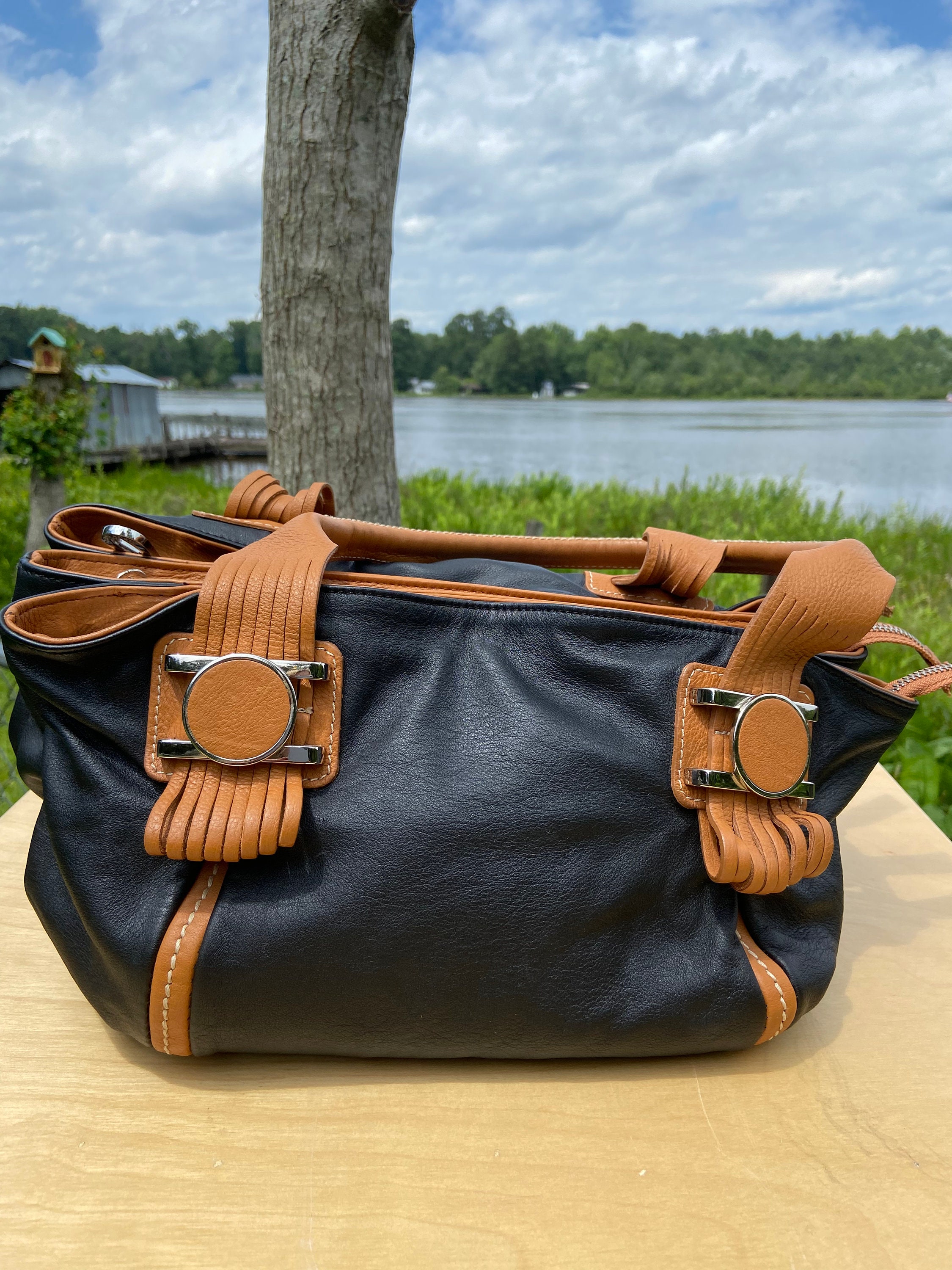 Peruzzi/firenze Genuine Black and Tan Leather Handbag - Etsy