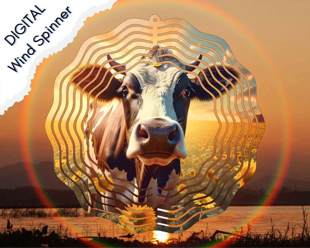 Western Sunflowers Cow Wind Spinner, Country Floral Farm Animal