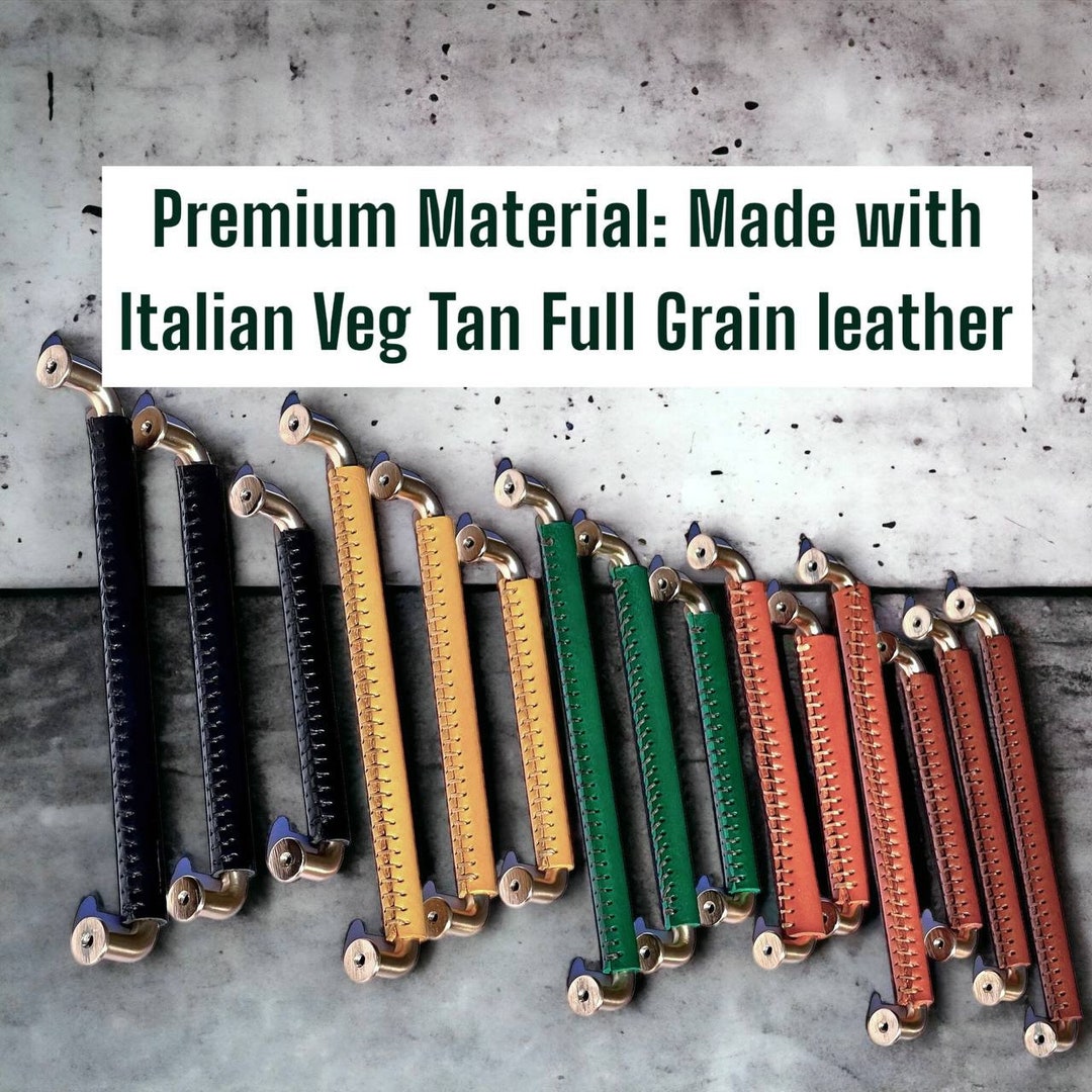 Gold Leather Drawer Pulls, Handstitched Leather Dresser Pulls