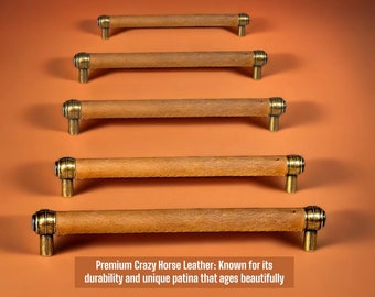Hand-Stitched Leather Drawer Pull: Antique Brass, Crazy Horse Leather