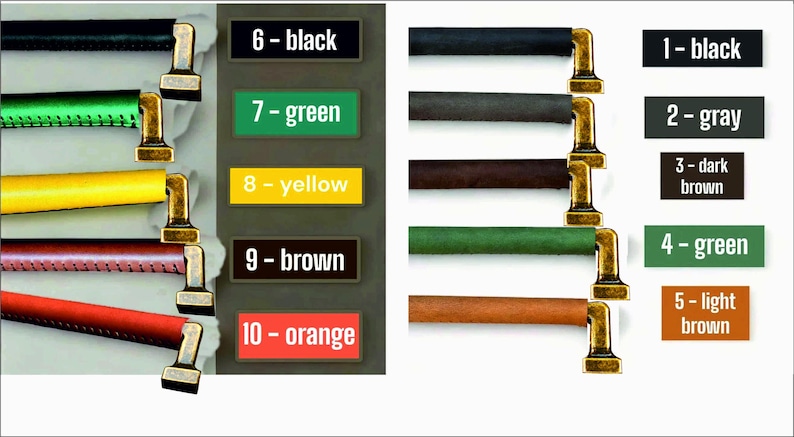 May include: A diagram showing the color codes for electrical wires. The wires are labeled with numbers and colors, such as 1-black, 2-gray, 3-dark brown, 4-green, 5-light brown, 6-black, 7-green, 8-yellow, 9-brown, and 10-orange.