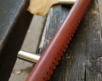 Hand-Stitched Leather Drawer Pulls: Italian Veg Tan Cabinet Hardware