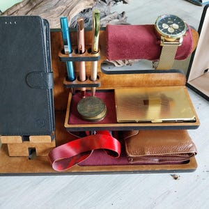 Organizer da scrivania, contenitore per articoli da ufficio, portachiavi per ingresso, organizer per semi personalizzato, docking station in legno, organizer per uomo