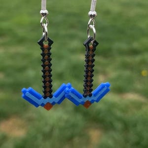 3D Printed Diamond Pickaxe Minecraft Dangle Earrings – Gamer Jewelry Gift