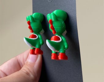 Boucles d'oreilles Yoshi Chomper imprimées en 3D | De jolis bijoux inspirés d'un jeu vidéo | Accessoires pour gamer | Boucles d'oreilles éventail style Nintendo | Cadeau geek