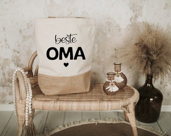 Shopper / Tasche "Beste Oma". Jutetasche mit Baumwollanteil, Oma, Uroma, Geschenk, Dankeschön, Opa