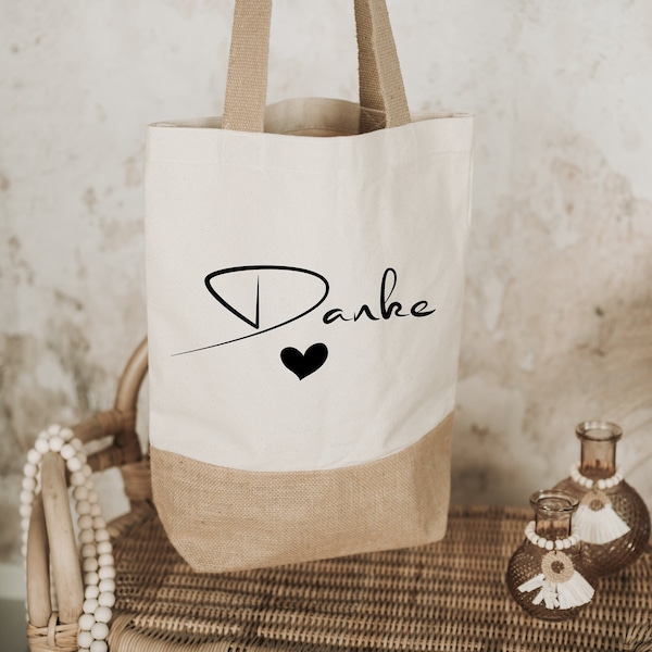 Shopper / bag “Thank you”. Jute bag with cotton content, farewell gift, gift, thank you, birthday