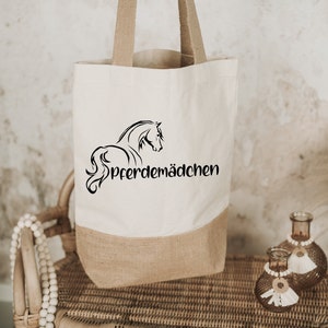Tasche "Pferdemädchen". Jutetasche mit Baumwollanteil, Geschenk, Dankeschön, Accessoires, Einkaufstasche, Pferdeliebe, Pferd, Shopper