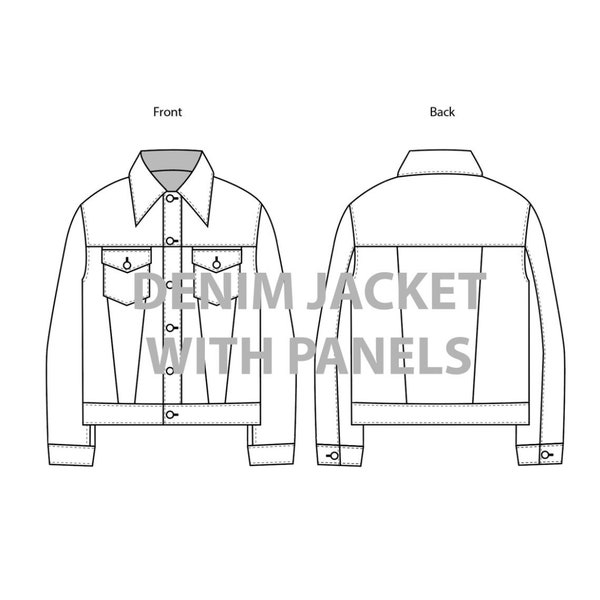 Denim Jacket with Panels - Technical Drawing/ CAD