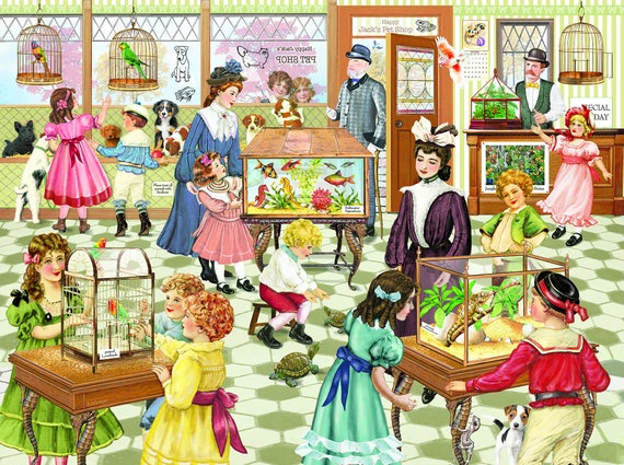Happy Jack s Pet Shop Nostalgic Victorian 1000 Piece Unopened Jigsaw Puzzle Delightful Imaginary People Children Dogs Cats Animals Etsy
