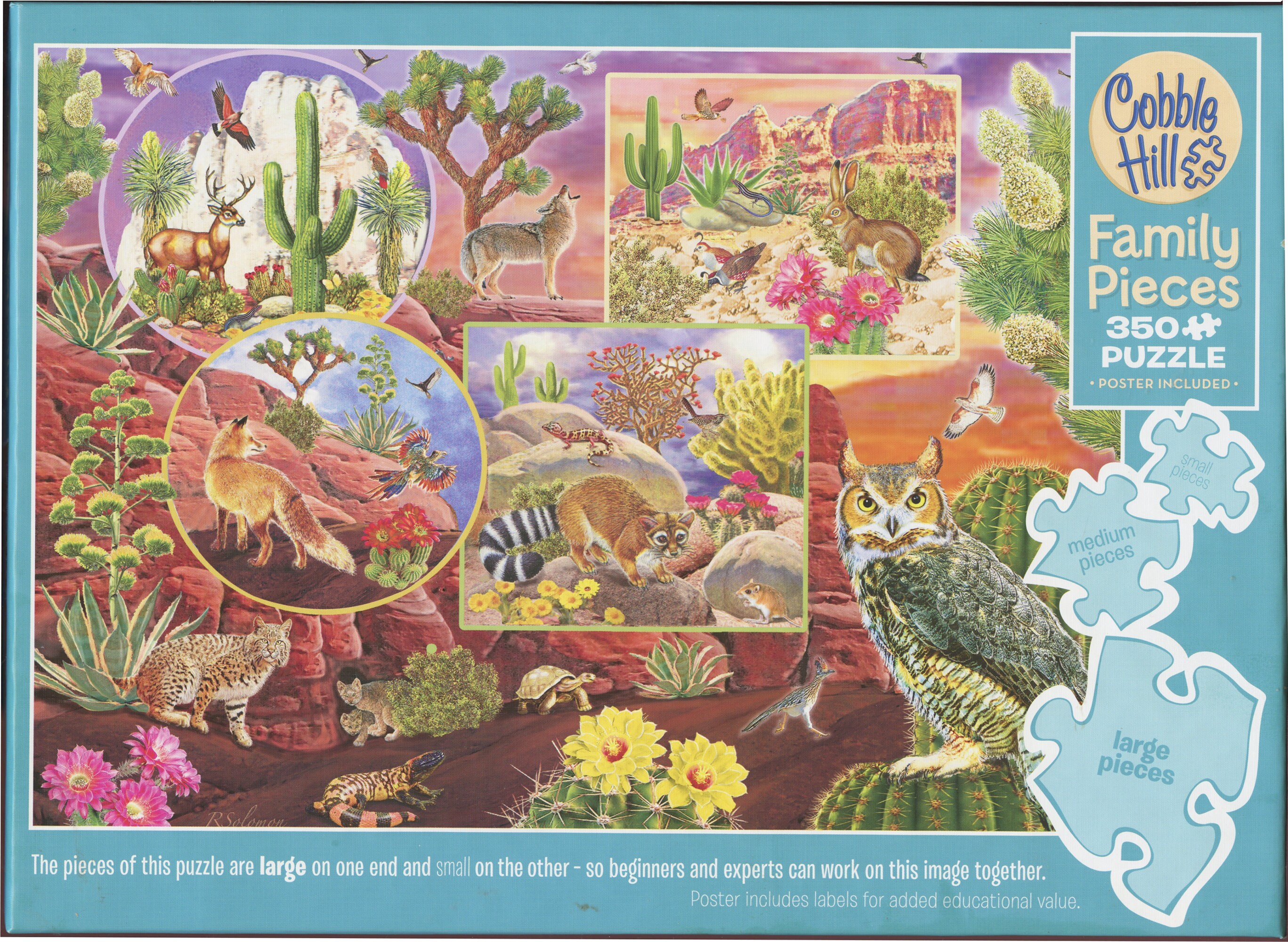 Desert Magic, 350 piece jigsaw puzzle, unopened, designed for the whole family to do together, beautiful  scene of native plants and animals