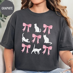 Cat Lover Pink Coquette Bow Shirt, Cute Cat Mom tshirt, Gift for Cat Owner, Animal Lover Shirt, Black Cat Graphic Tee, Pet Lover Gift