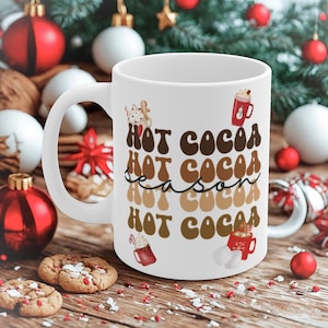 Hot Cocoa Season Ceramic Mug, Retro Christmas Coffee Cup