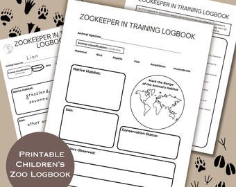 Educational Zoo Field Trip Printable Activity Pack, Kids Zookeeper Logbook Digital Download Summer Travel Journal