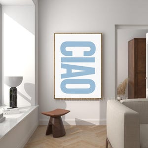 Ciao Italy Print: Coastal Light Blue Typography Art Digital Download