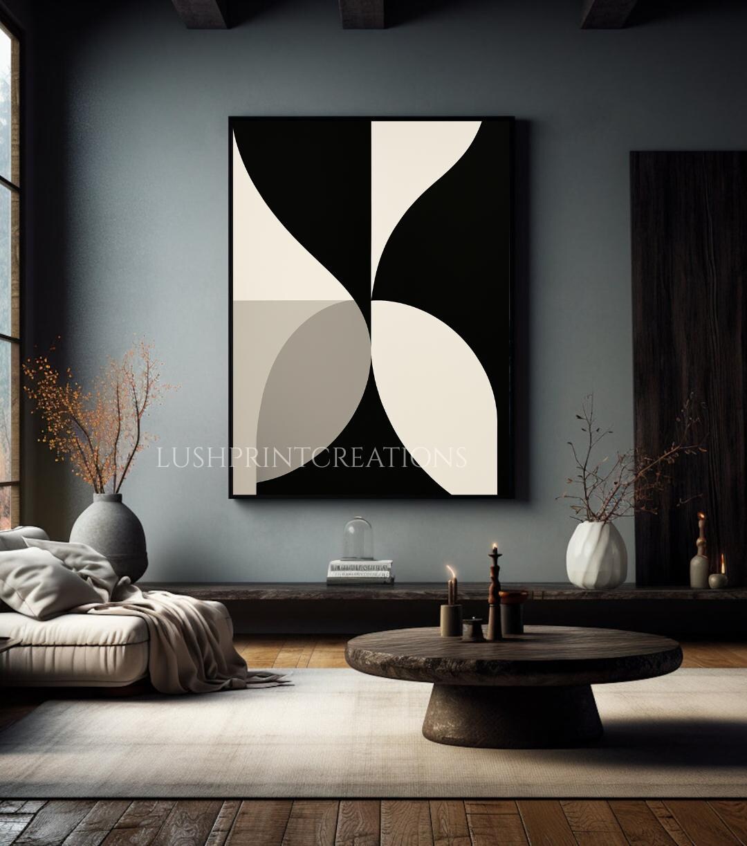 Black & White Geometric Wall Art, Modern Minimalist Abstract Print - Etsy