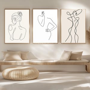 Serenity Women, Boho Line Art Poster Set of 3, Minimalist Female Silhouette Wall Art, Printable Digital Download, One Line Art Set of 3