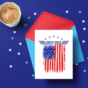 Onafhankelijkheidsdag | Fijne 4 juli | Patriottische kaart | Rood Wit En Blauw Kaart | Vier juli | Digitale wenskaart