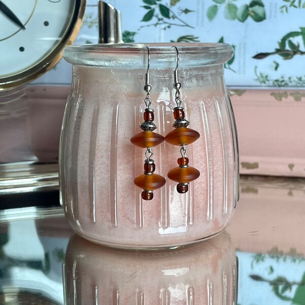 Handmade Amber Seaglass Dangle Earrings