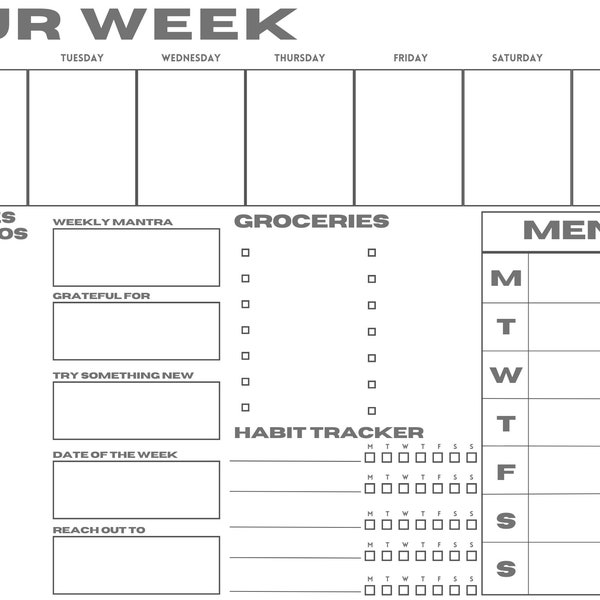 Our Week Calendar in Gray/Beige - Aesthetic Weekly Calendar Download (11x8.5)