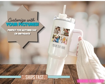 Customized 40 oz Tumbler with Your Pictures & Text  Mothers Day and Birthday Gift