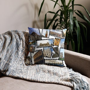 Original International Travel Photo Pillow | Pillow for Travel Memories | Colorful
