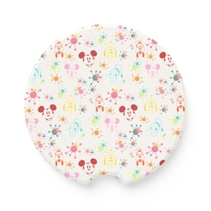 Disney Car Coaster Set with Retro Disney Fab 5 Mickey Donald Pluto Goofy Minnie Design, Cup Holder Insert, Car Accessories, Drink