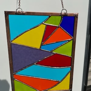 Rainbow Stained Glass Sun Catcher: Abstract Window Panel, Handmade