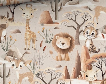 Savana Animals Cotton Fabric / Premium Cotton Material by the Meter, Yard / Width 158cm, 62" / Baby Bedding / Nursery Cotton