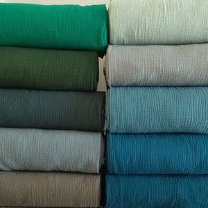 Double Gauze Fabric / Muslin 100% Cotton Fabric by the Meter, Yard / Mint, Khaki, Green Colors / Zero Waste