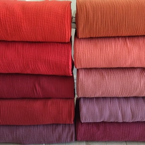 Double Gauze Fabric / Muslin Cotton Fabric by the Meter, Yard / Red, Purple, Pink Colors / Zero Waste