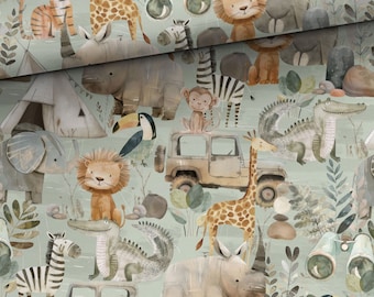 Green Safari Cotton Fabric / Material by the Meter, Yard / Baby Bedding / Nursery Cotton