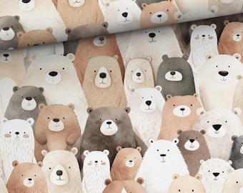Tessuto di cotone con orsetti di peluche / Materiale di cotone di prima qualità al metro, iarda / Larghezza 158 cm, 62" / Biancheria da letto per bambini / Cotone per cameretta orsetti