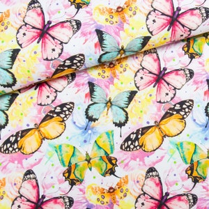 Pink Butterflies Cotton Fabric / Premium Cotton Material by the Meter, Yard / Width 158cm, 62&quot; / Baby Bedding / Nursery Cotton