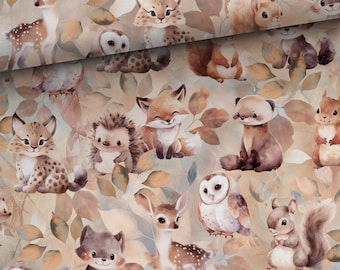 Autumn Forest Cotton Fabric / Material by the Meter, Yard / Width 158cm, 62" / Baby Bedding / Nursery Animal Cotton