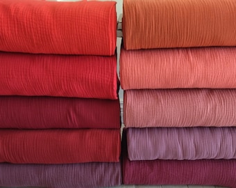 Double Gauze Fabric: 100% Muslin Cotton, Pink, Red, Purple - 51" Wide