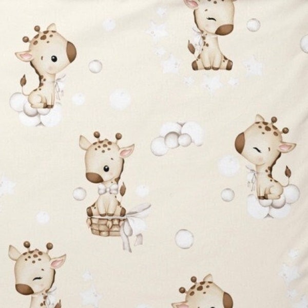 Tissu en coton girafe / Coton pour enfants au demi-mètre, yard / Largeur 160 cm / Linge de lit pour bébé / Coton pour chambre de bébé