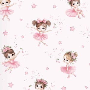 Ballerina Cotton Fabric / Cotton Material by the Half Meter, Yard / Width 160cm, 63&quot; / Baby Girl Bedding / Nursery Cotton